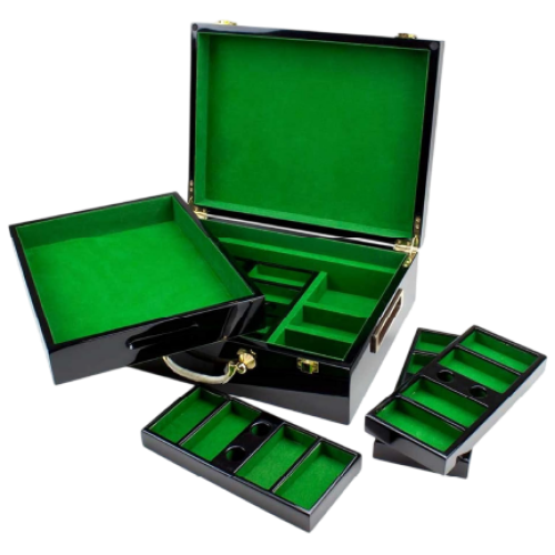 500 Ct. Luxury Ceramic Black Wooden Custom Poker Chip Set