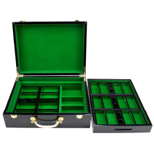 500 Ct. Luxury Ceramic Black Wooden Custom Poker Chip Set