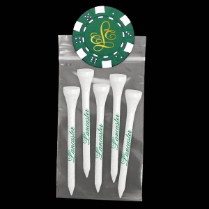 Custom Golf Tee Poly Pack - 5PC with Hot Stamp Dice Poker Chip Custom Golf Tee Poly Pack - 5PC with Hot Stamp Dice Poker Chip