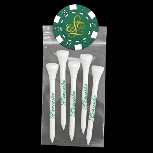 Custom Golf Tee Poly Pack - 5PC with Hot Stamp Dice Poker Chip