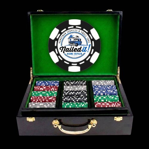 500 Ct. Luxury 6 Stripe Black Wooden Custom Poker Chip Set
