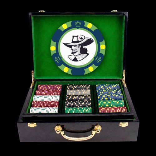 500 Ct. Luxury Monte Carlo Black Wooden Custom Poker Chip Set
