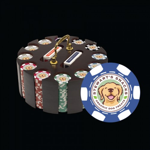 300 Carousel Wood Luxury Custom Poker Chip Set - 6 Stripe Chips